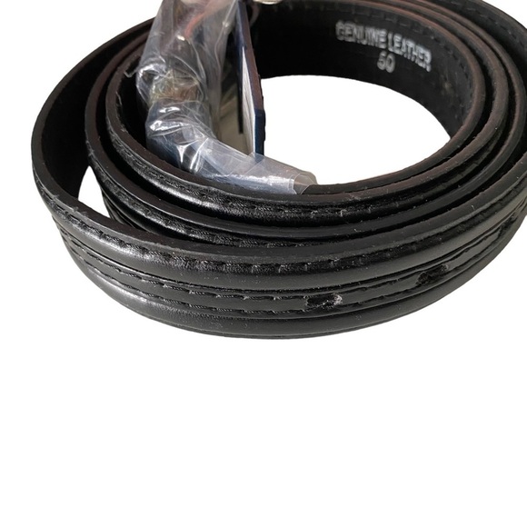 Firenze 2 Black Genuine Leather 1 Tack Stitch 1 Textured Flat Men 1.25”W 50 NWT - Picture 2 of 5